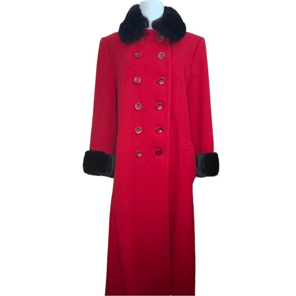 Vintage J. Percy for Marvin Richards Long Wool Coat Genuine Fur 10P - Picture 1 of 17